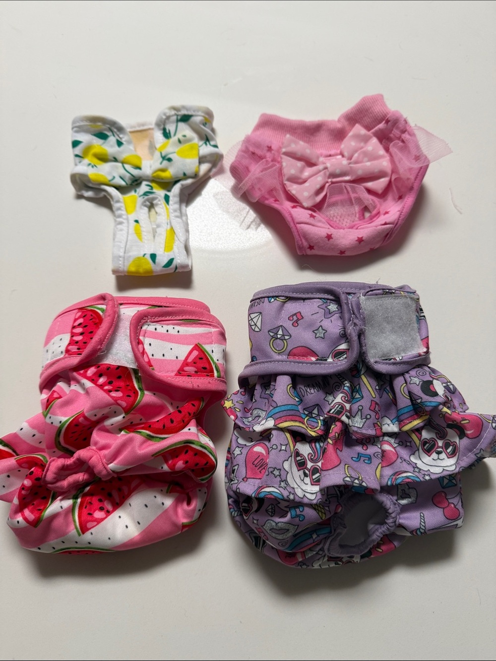 Dogs 2 small cloth material diapers/ plus 2 decorative panties free